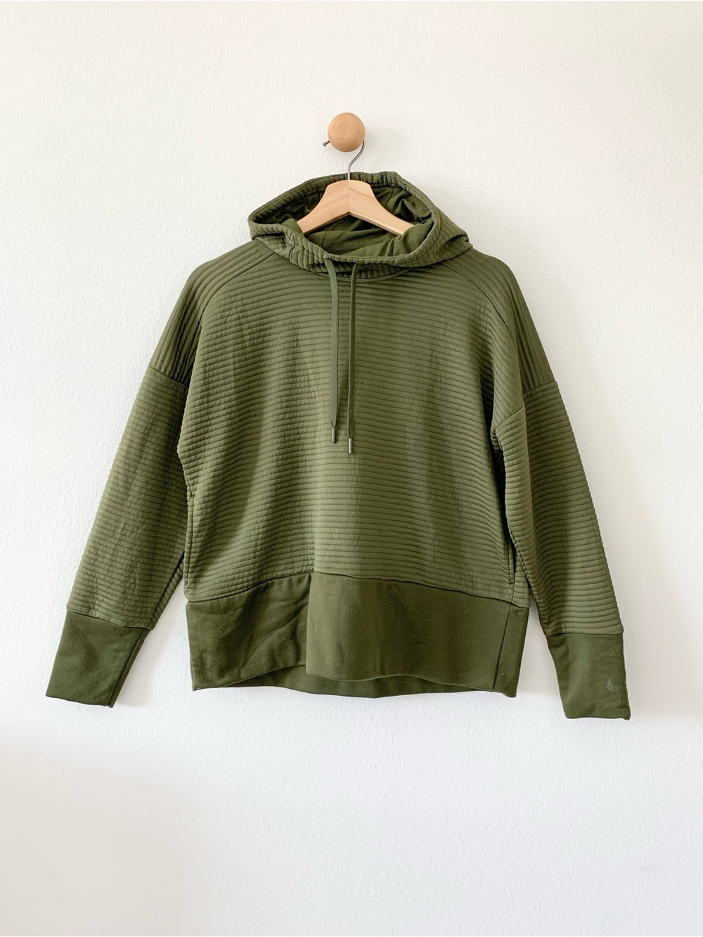 Nike Olive Green Quilted Hoodie Pocket Long Sleeves Sweatshirt Small